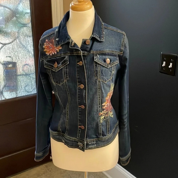 Nanette Lepore Jackets & Blazers - Nanette Lepore Embroidered Floral Denim Jacket Size S